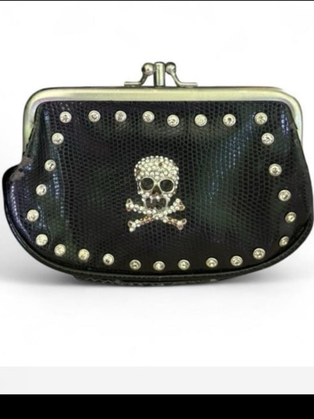 Y2k vintage black and silver jeweled skull bling coin purse wallet snakeskin
